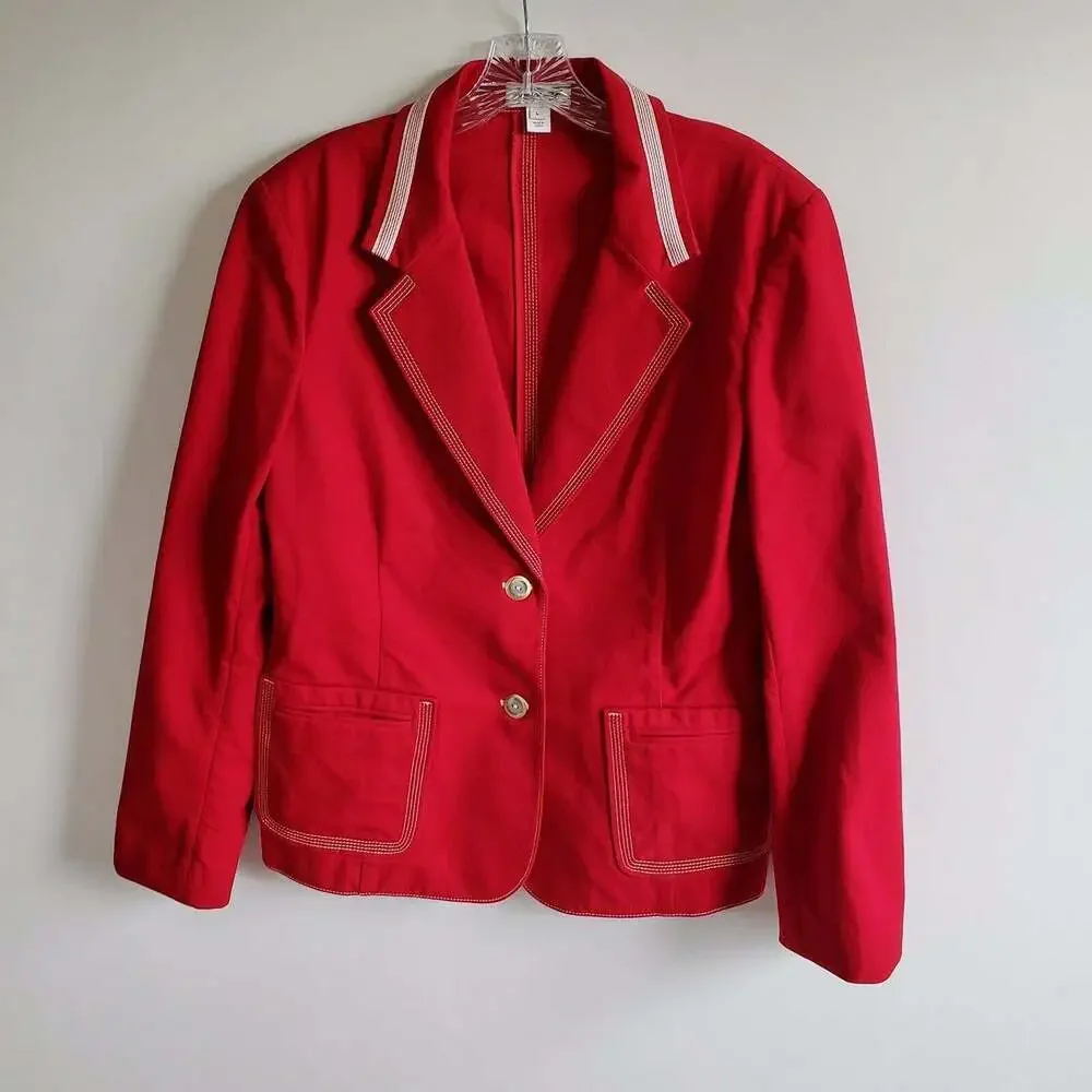 St. John Sport Women’s Matador Red Embroidered Piping Button Blazer